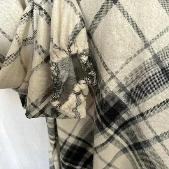 Chetta B Plaid Trapeze Dress Black & Cream Long Sleeves Removable Cowl Size Med - Picture 2 of 13